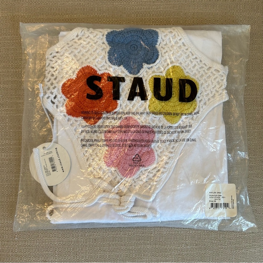 NWT STAUD Kaylee Crochet Bodice Halter Knit Midi Dress - Pansy White Beach Party - Picture 4 of 11